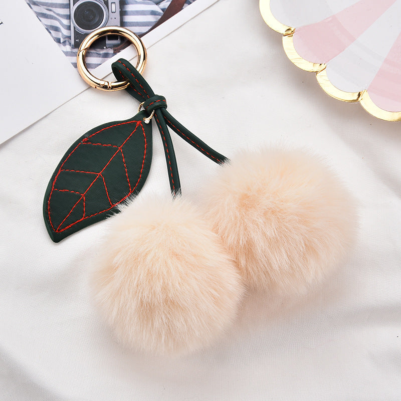 Wholesale fruit Cherry fur ball keychain imitation Rex rabbit fur bag pendant small jewelry